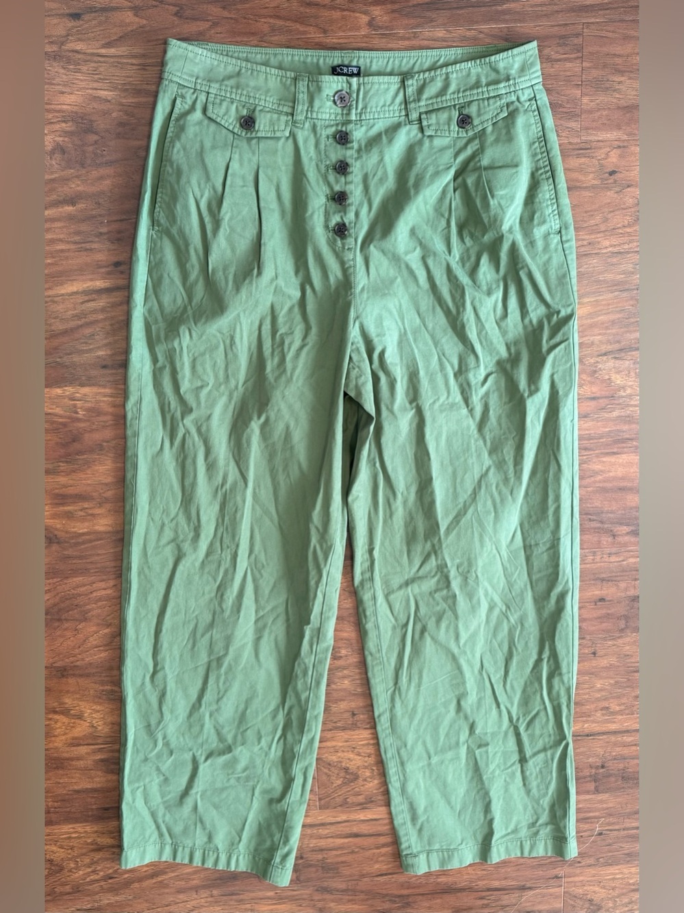 J.Crew Pleated Wide Leg Chinos Pants Button-Front High Rise Cotton Relaxed Sz 10